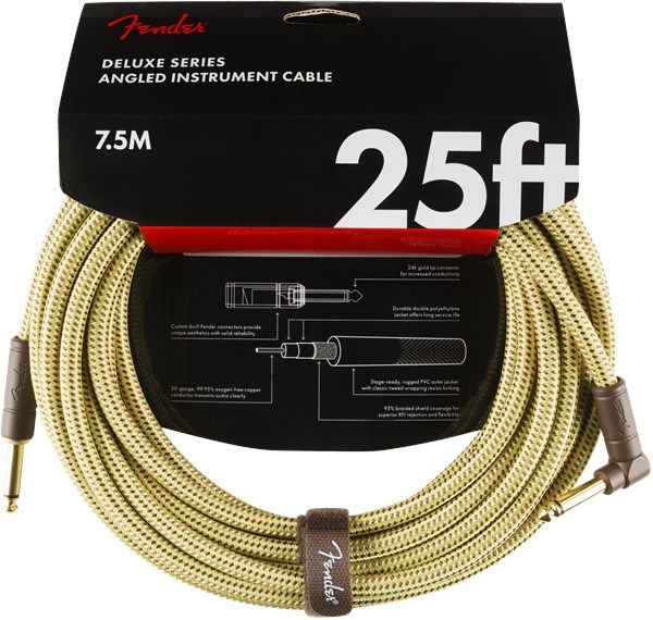 Fender Deluxe Instrument Cable Angled 25ft Tweed