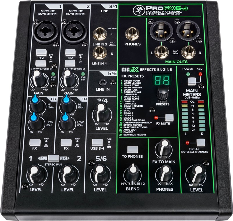 Mackie ProFX6 V3 Mixer, overhead view 2