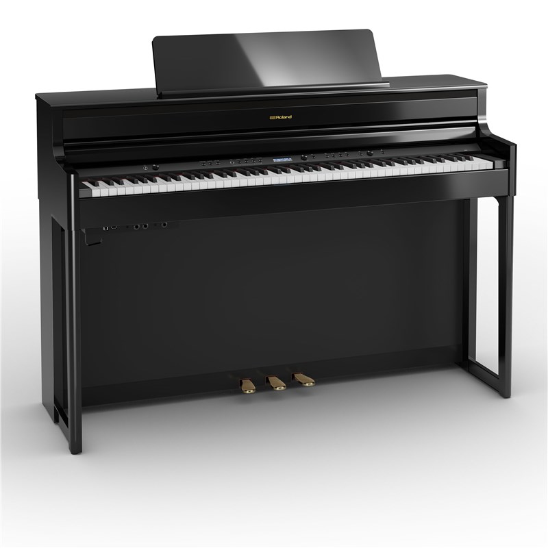 Roland HP-704 Polished Ebony, front slant view