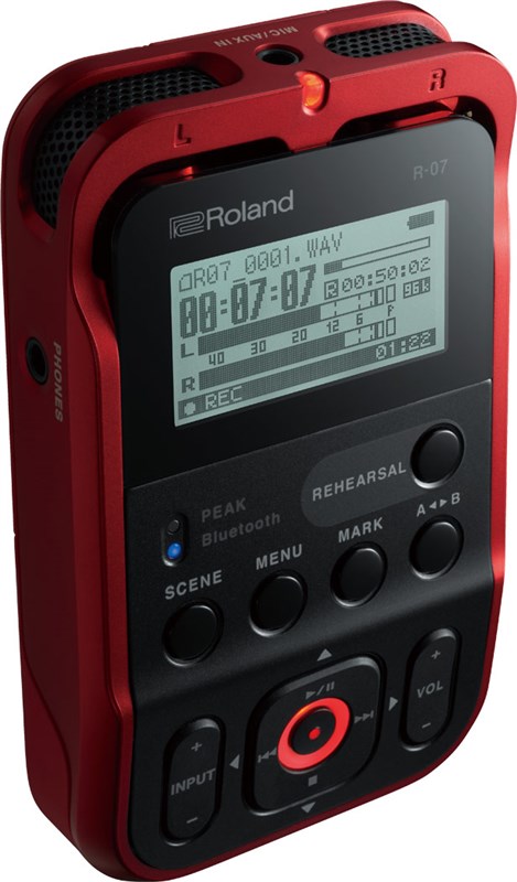 Roland R-07 Portable Audio Recorder Red Angle