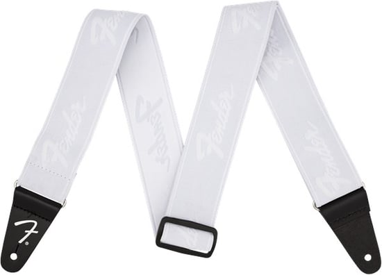 Fender WeighLess 2" Running Logo Strap, White/White