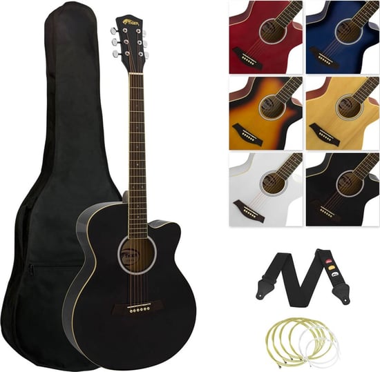 Tiger ACG3 Acoustic Guitar Pack for Beginners, Full Size, Black