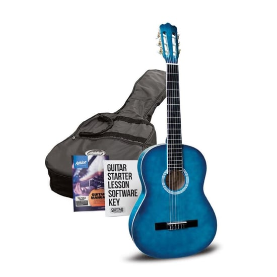 Ashton SPCG34TBB ¾ Size Classical Guitar Starter Pack (Trans Blue)