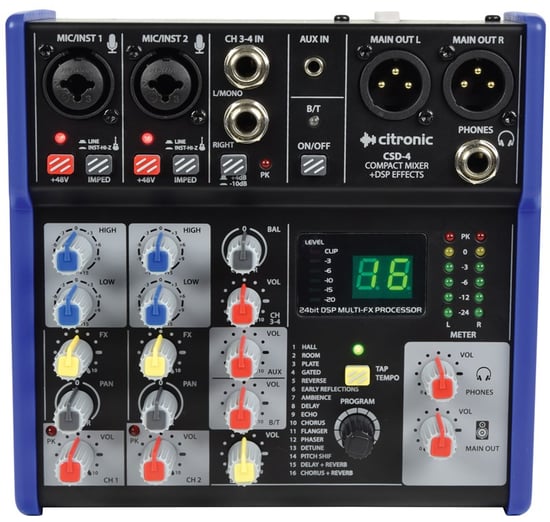 Citronic CSD-4 Compact Mixer with BT receiver and DSP Effects