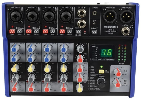 Citronic CSD-6 Compact Mixer with BT receiver and DSP Effects 