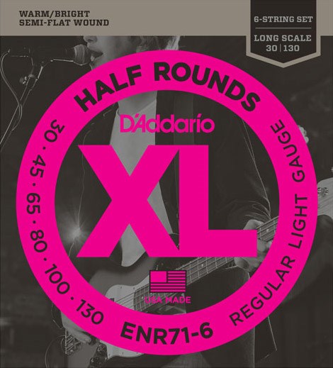 D'Addario ENR71-6 Half Rounds Bass, Regular Light, 30-130, Long Scale