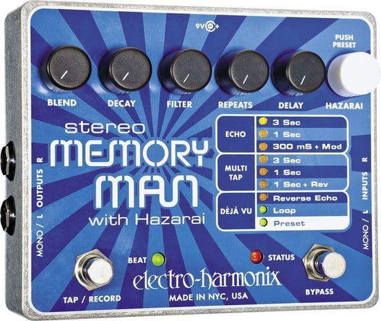 Electro-Harmonix Stereo Memory Man with Hazarai Delay Looper Pedal
