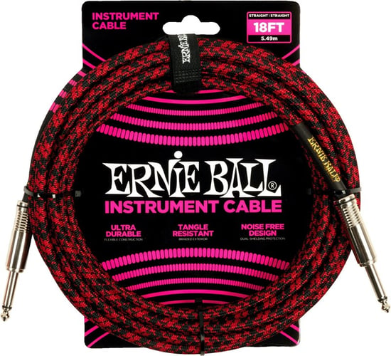 Ernie Ball 6396 Braided Instrument Cable, 18ft/5.5m, Red/Black