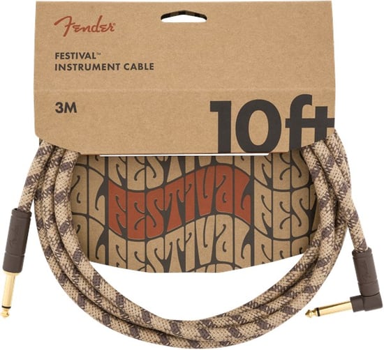 Fender Festival Instrument Cable, Angled/Straight, 3M/10FT, Pure Hemp, Brown