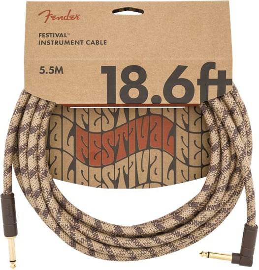 Fender Festival Instrument Cable, Angled/Straight, 5.7m/18.6ft, Pure Hemp, Brown