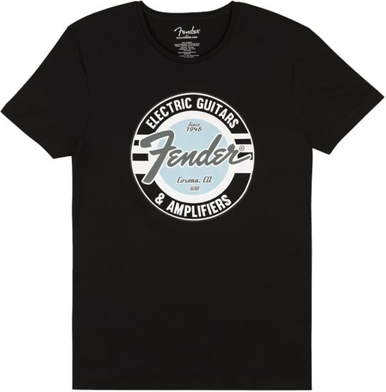 Fender Guitar and Amp Logo T-Shirt, Black/Daphne Blue, Medium