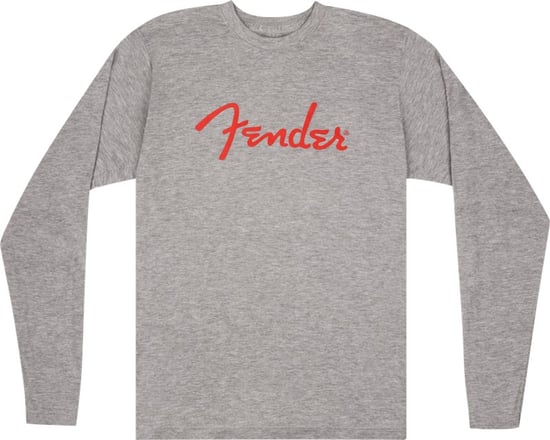 Fender Spaghetti Logo L/S T-Shirt, Heather Gray, M