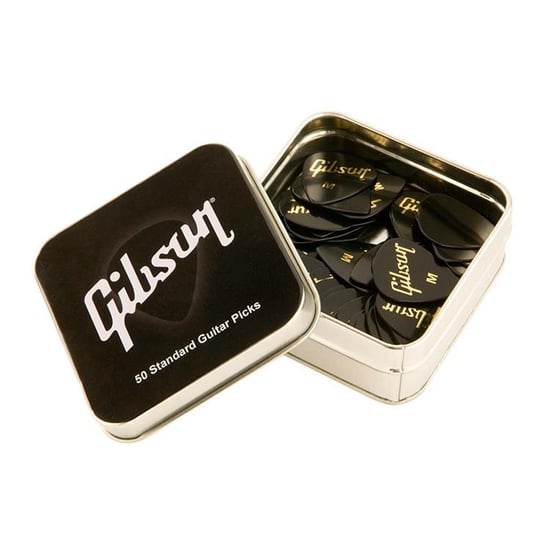 Gibson Gear Pick Tin with 50 Standard Celluloid 351 Shape Plectrums (Heavy)