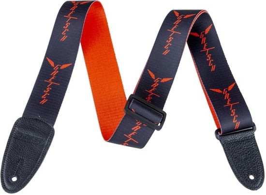 Gretsch Wing Logo Pattern Guitar Strap, Black with Orange Logos