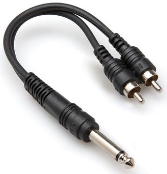 Hosa ¼in Male Jack to Dual Phono Y Cable (YPR-124) 0.5ft