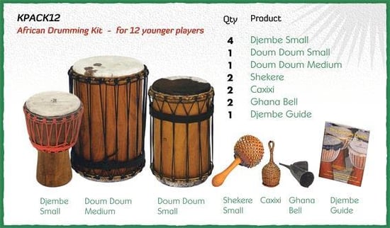 African Drumming Kit For 12 Younger Players