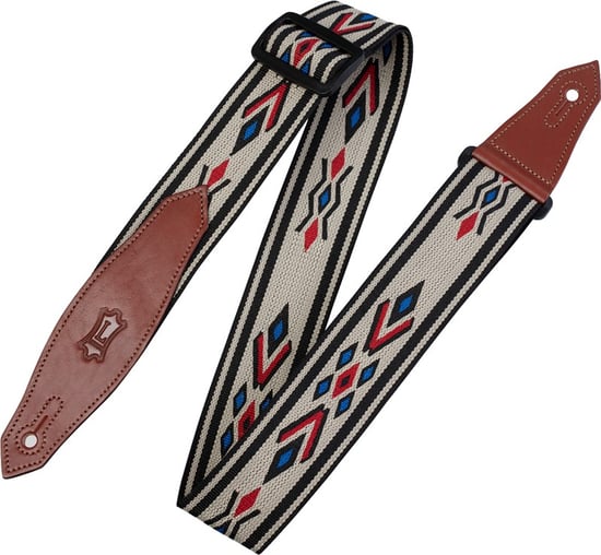 Levys MSSN80 Print Jacquard Poly Strap, 2in, Tan Blue Red Motif