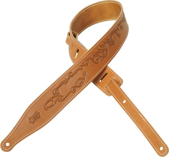 Levys MV17T10-TAN Carving Leather Guitar Strap with Tribal Design and Decorative Stitching (Tan)