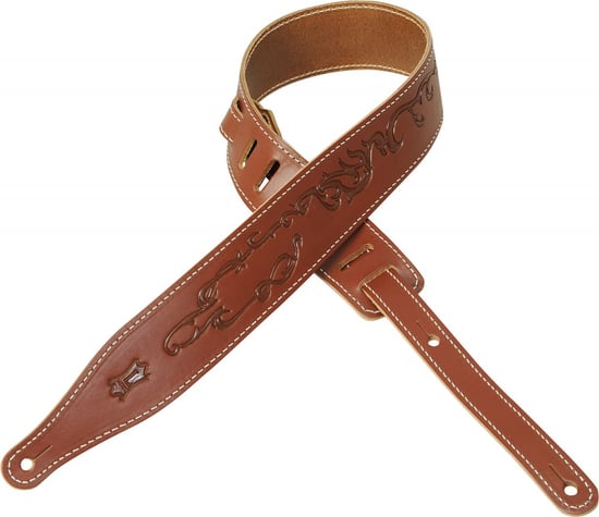 Levys MV17T10-WAL Carving Leather Guitar Strap with Tribal Design and Decorative Stitching (Walnut)