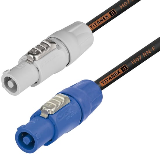 Lynx Neutrik PowerCON Blue (Power In) to White (Power Out), Titanex H07RN-F (Rubber) Cable, 10m