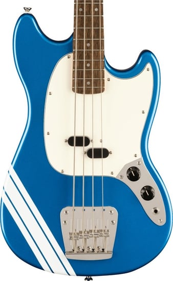 Squier FSR Classic Vibe Mustang Bass, Lake Placid Blue with White Stripes