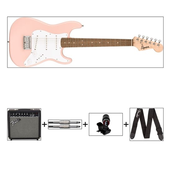 Squier Mini Strat Shell Pink Bundle