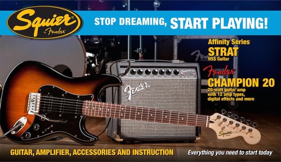 Squier Stop Dreaming, Start Playing Set: Affinity Series Strat HSS with Fender Champion 20 Amp Pack (Brown Sunburst)