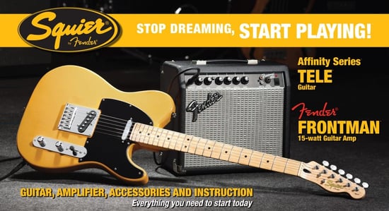 Squier Stop Dreaming, Start Playing Set: Affinity Series Telecaster Pack with Fender Frontman 15G Amp (Butterscotch Blonde)