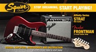 Squier Stop Dreaming, Start Playing Set: Affinity Series Strat HSS Pack with Fender Frontman 15G Amp (Candy Apple Red)