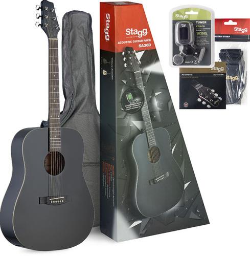 Stagg SA30D-BK Pack Dreadnought Acoustic Guitar Package (Black)