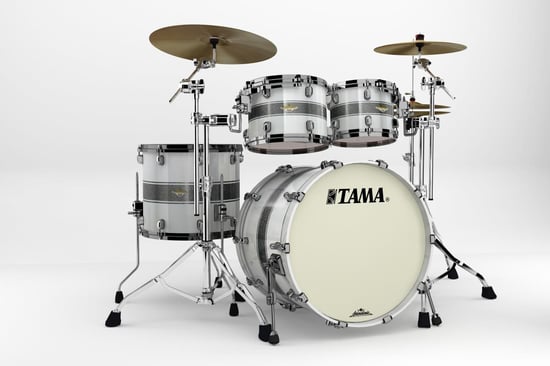 Tama BG42ZBNS Starclassic Bubinga 4 Piece Shell Pack (Silver Snow Racing Stripe, Black Nickel)