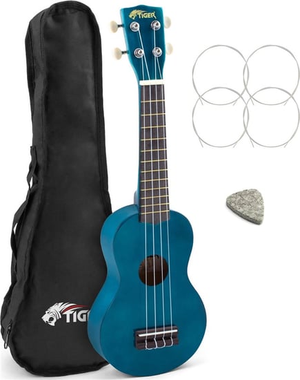 Tiger 2501 Soprano Ukulele with Carry Bag, Blue Teal