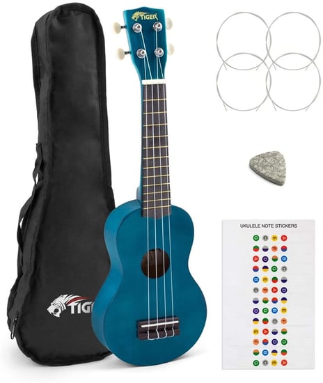 Tiger 2501BL-STND Soprano Ukulele Pack, Blue Teal