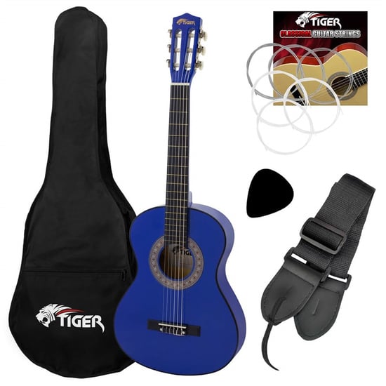 Tiger CLG4 Left Handed 3/4 Size Children's Classical Guitar Pack, Blue