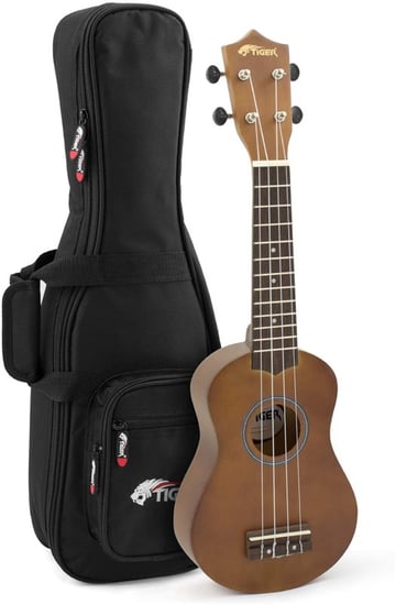 Tiger UKE12-NT-PD Soprano Ukulele, with Padded Gig Bag, Natural