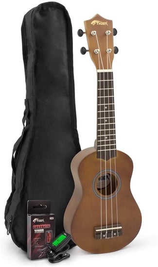 Tiger UKE12-TN, Beginner Soprano Ukulele, Tuner and Bag, Natural