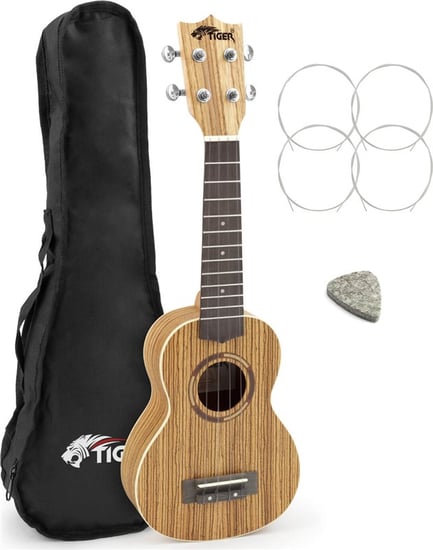 Tiger UKE14 Soprano Ukulele Pack, Zebrawood