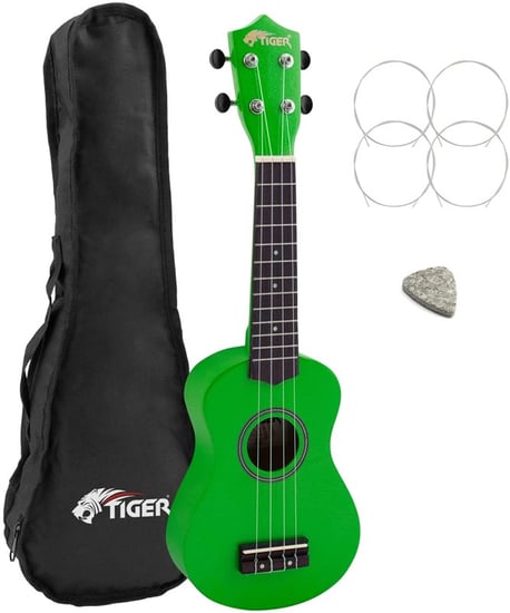 Tiger UKE7 Soprano Beginners Ukulele with Gig Bag, Green