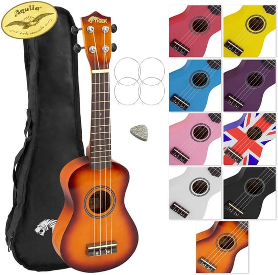 Tiger UKE7 Soprano Beginners Ukulele with Gig Bag, Sunburst