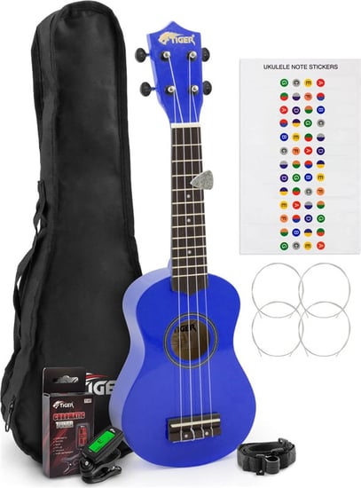 Tiger UKEKIT Soprano Ukulele Pack for Beginners, Blue