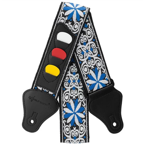 World Rhythm Embroidered Strap with Pick Holder & Picks, Floral Aztec