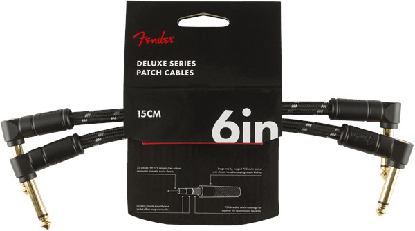 Fender Deluxe Cable 15cm/6in Black Tweed 2 Pack