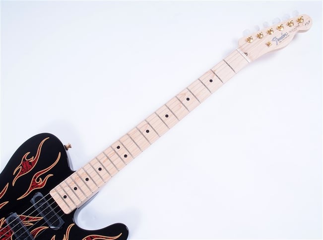 FenderJamesBurtonTeleRedPaisleyFlames-FrontNeck2