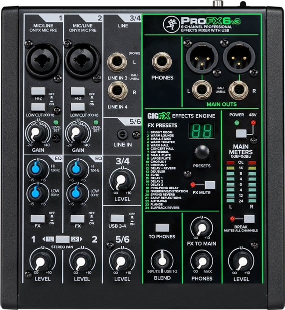 Mackie ProFX6 V3 Mixer, overhead view