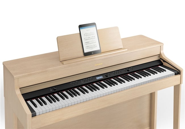 Roland HP-702 Digital Piano, oak, keybed close up