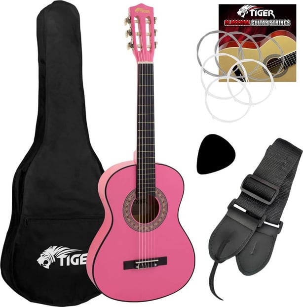 Tiger CLG6 Classical Guitar Starter Pack 1 2 Size Pink